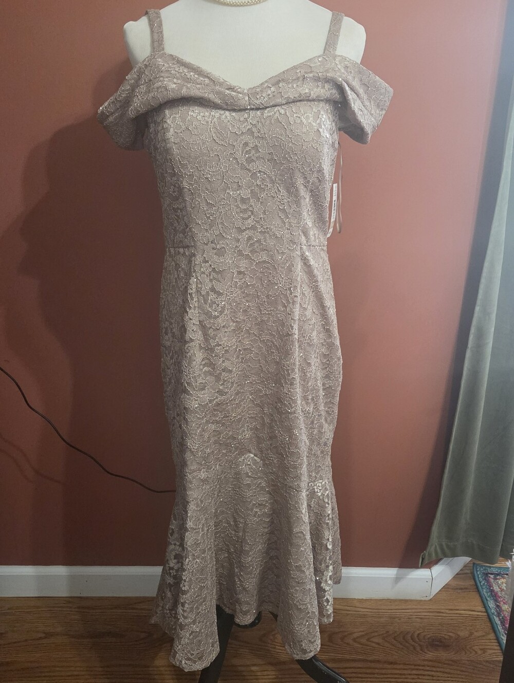 R & M Richards Lace Midi Dress in Champagne